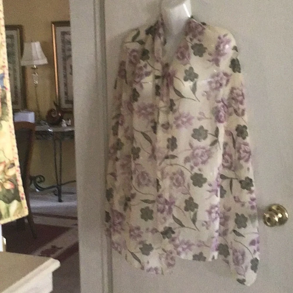 Scarf floral sheer light purple cream and green. Versatile light weight